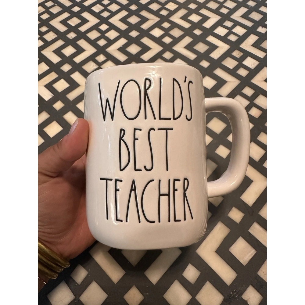 Rae‎ Dunn World's Best Teacher Coffee Cup Mug Artisan Collection Preowned
